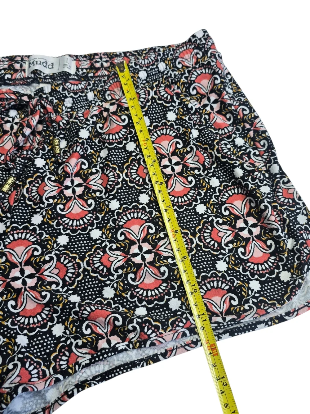 Mudd Boho Paisley Shorts Women’s L Pink Black Stretch Knit Lounge Festival